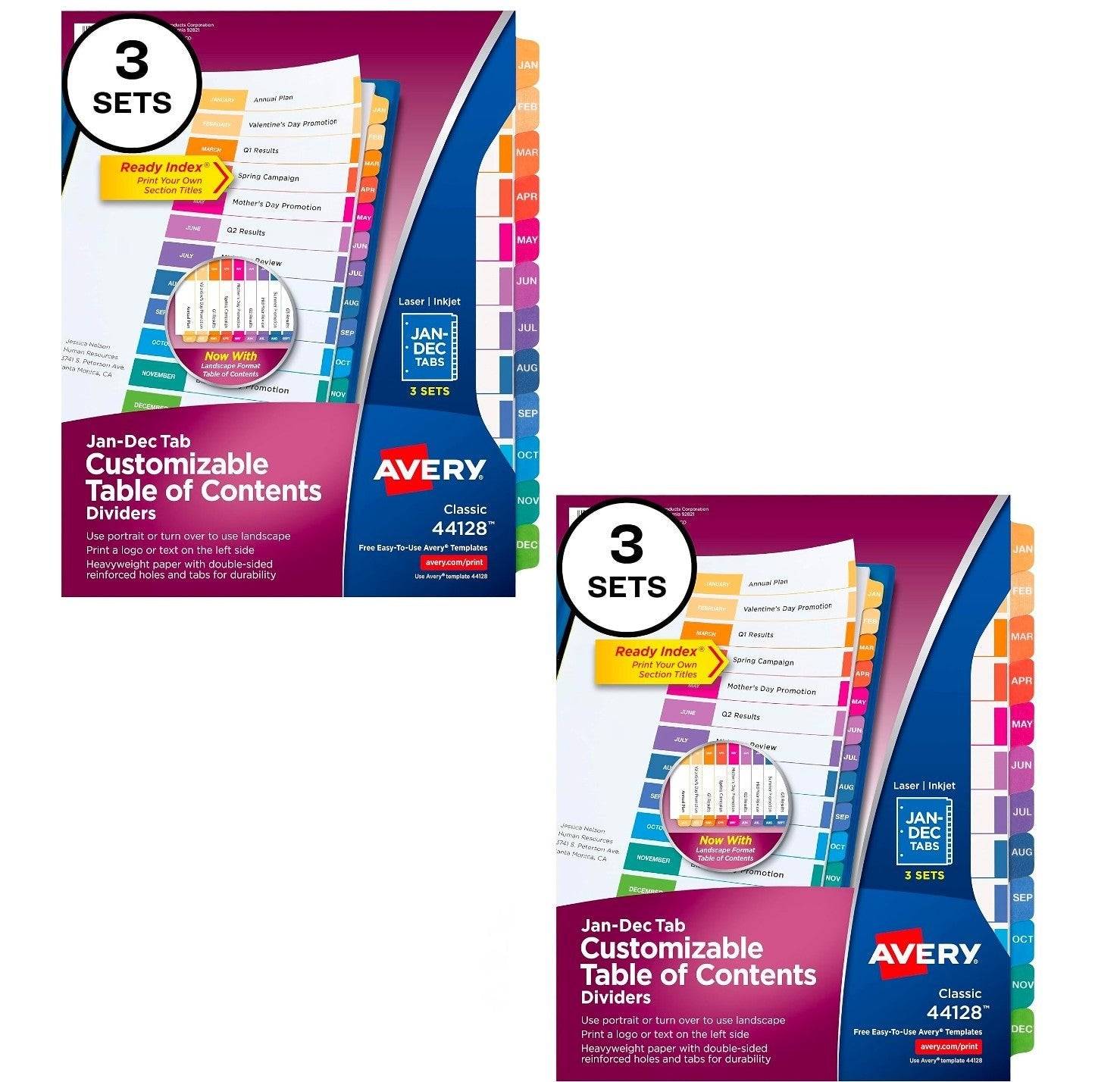 avery-jan-dec-12-tab-dividers-for-3-ring-binders-customizable-table-of-contents-multicolor-tabs-3-sets-44128