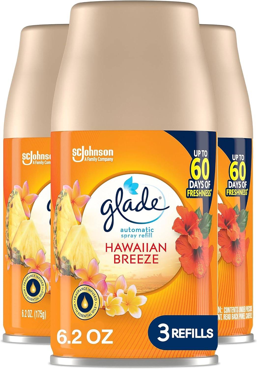 Glade Automatic Spray Scented Air Freshener Refill, 6.2 Oz, 3-Count - Prime Office Products - Hawaiian Breeze