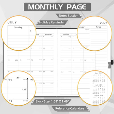 2024 Elegant Academic Planner, Weekly Monthly Daily Organizer, 8'' × 10'', Black - Prime Office Products -