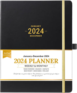 2024 Elegant Academic Planner, Weekly Monthly Daily Organizer, 8'' × 10'', Black - Prime Office Products -