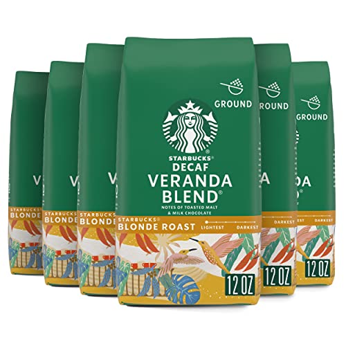 Starbucks Blonde Roast Ground Coffee, Decaf Veranda, 6 bags (12 oz)