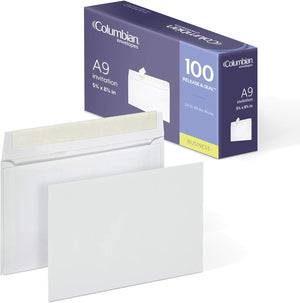 Columbian Invitation & Greeting Card Envelopes, A9, Self-Seal, Straight Flap, White Wove, 100/Box