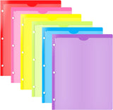 Heavy Duty Plastic Folder with Clear Front Pocket and 3 Holes, Assorted Colors - 6 Pack