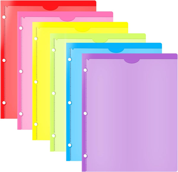 Heavy Duty Plastic Folder with Clear Front Pocket and 3 Holes, Assorted Colors - 6 Pack