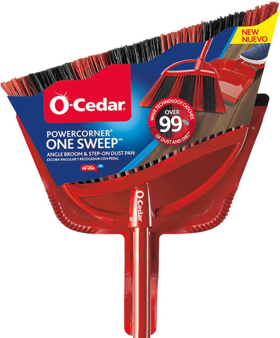 O-Cedar PowerCorner One Sweep Broom with Step-On Dustpan, Red