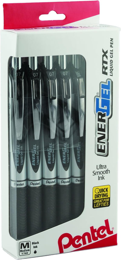 Pentel EnerGel RTX Retractable Liquid Gel Pens, Medium Point, 0.7 mm, 12-count