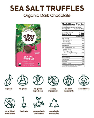 Alter Eco 58% Dark Cocoa Fair Trade Organic Sea Salt Chocolate Truffles - 10-count