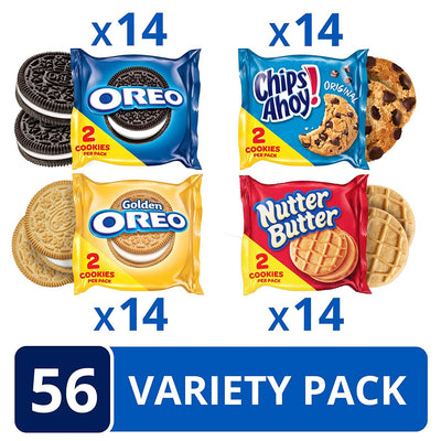 OREO Original, OREO Golden, CHIPS AHOY! & Nutter Butter Cookie Variety Pack, 2-Cookies per Pack (56-count)