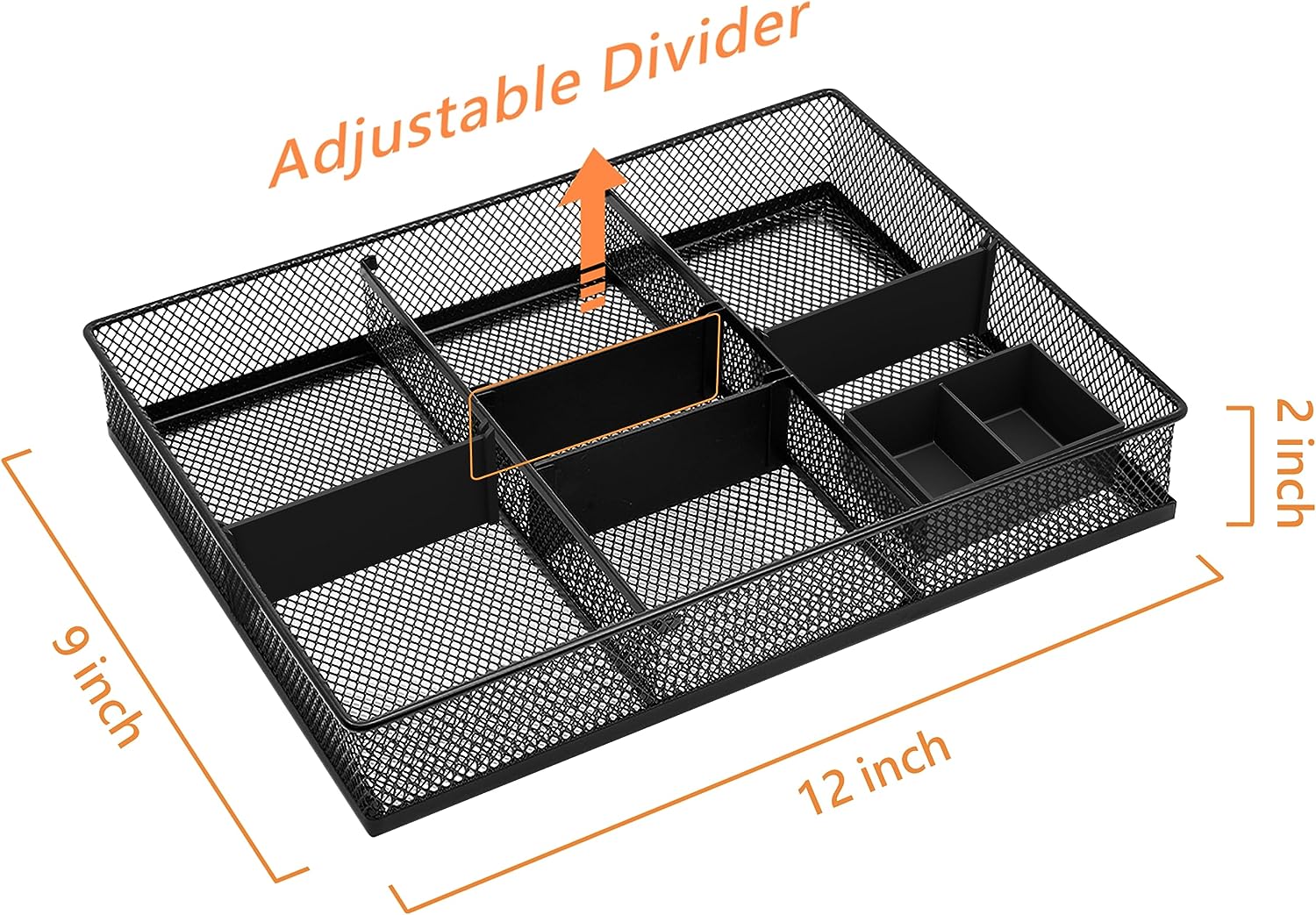 Black Mesh 3 Slot Desk Drawer Organizer with Four Adjustable Dividers