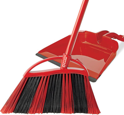 O-Cedar PowerCorner One Sweep Broom with Step-On Dustpan, Red