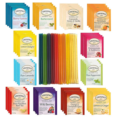 Twinings Sampler Set 12 Flavors Assorted Tea Bags with 20 Honey Sticks - 48-count