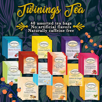 Twinings Sampler Set 12 Flavors Assorted Tea Bags with 20 Honey Sticks - 48-count