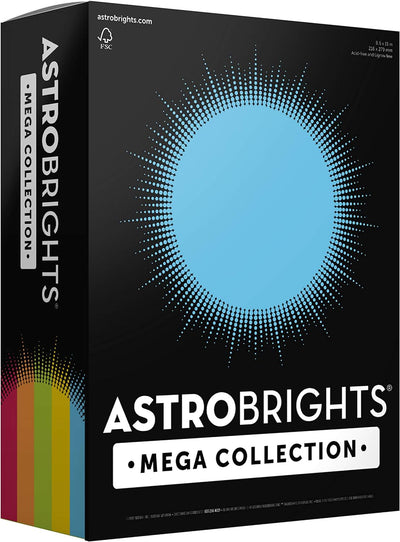 Astrobrights Mega Collection, Colored Paper, "Classic" 5-Color Assortment, 625 Sheets, 24 lb, 8.5" x 11" - Prime Office Products -