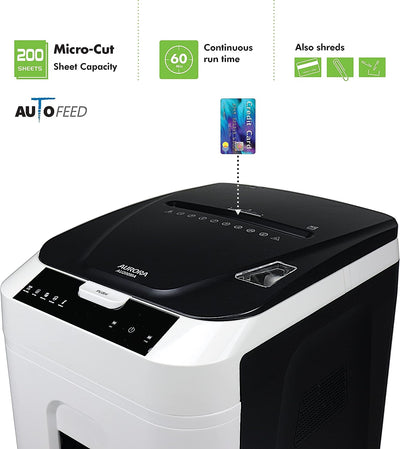 Aurora Commercial Grade 200-Sheet Auto Feed High Security Micro-Cut Paper Shredder - Prime Office Products -