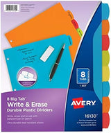 Avery Big Tab Durable Dividers for 3 Ring Binders, with 8 multicolor tabs, Pastel Brights - Prime Office Products -