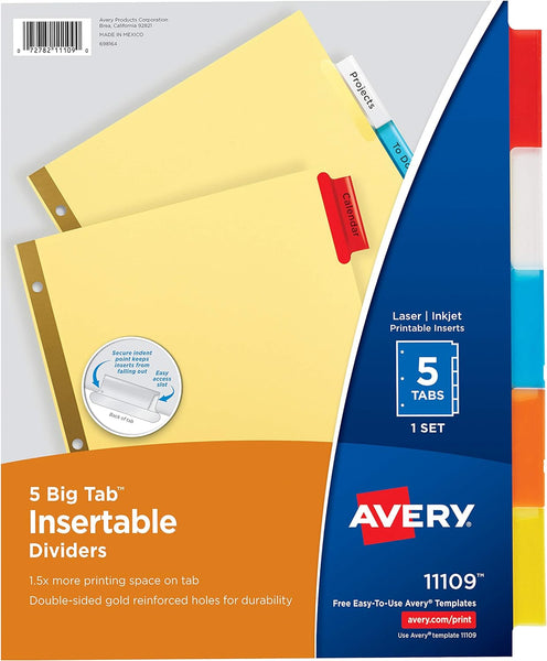 Avery Big Tab Insertable Dividers with 5 Multicolor Tabs, Pack of 48 - Prime Office Products -