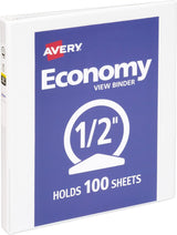 Avery Economy View 3 Ring White Binders, non-stick PVC-free, 12-Count - Prime Office Products - .5"