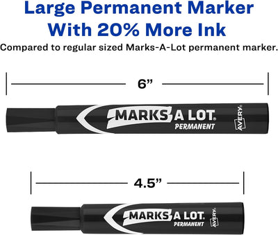 Avery Marks-A-Lot Large Desk-Style Black Permanent Markers, Chisel Tip, Value Pack - Prime Office Products - 12-Pack