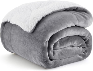 Bedsure Sherpa Fleece Blanket, Thick and Warm Reversible Sofa Throw, Grey - Prime Office Products -