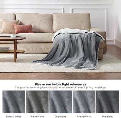 Bedsure Sherpa Fleece Blanket, Thick and Warm Reversible Sofa Throw, Grey - Prime Office Products -