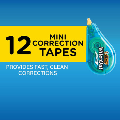 BIC Wite-Out Brand Mini Correction Tape, White Correction Tape, 16.4 Feet - 12-Count Pack - Prime Office Products -