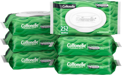 Cottonelle GentlePlus Flushable Wet Wipes with Aloe & Vitamin E (6 Packs of 42 Wipes) - Prime Office Products -