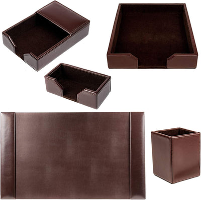 Dacasso Luxury Leather Desk Pad & Organization Essentials Set - Prime Office Products - Black