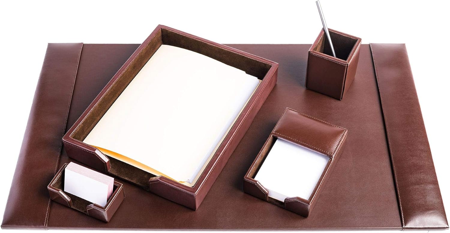 Dacasso Luxury Leather Desk Pad & Organization Essentials Set - Prime Office Products - Black