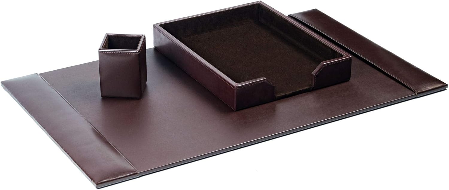 Dacasso Luxury Leather Desk Pad & Organization Essentials Set - Prime Office Products - Dark Brown