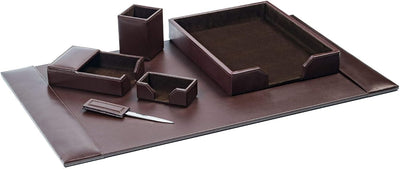 Dacasso Luxury Leather Desk Pad & Organization Essentials Set - Prime Office Products - Dark Brown