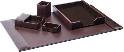 Dacasso Luxury Leather Desk Pad & Organization Essentials Set - Prime Office Products - Dark Brown