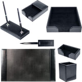 Dacasso Luxury Leather Desk Pad & Organization Essentials Set - Prime Office Products - Black