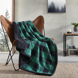 Eddie Bauer Reversible Sherpa Fleece Blanket, Buffalo Plaid, Checker Flannel Throw for Gifting - Prime Office Products - Green/Black