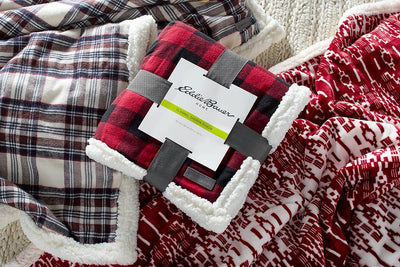 Eddie Bauer Reversible Sherpa Fleece Blanket, Buffalo Plaid, Checker Flannel Throw for Gifting - Prime Office Products - Green/Black