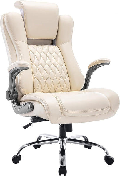 Executive High Back Office Chair with Flip-up Armrests & Adjustable Lumbar Support - Prime Office Products - Beige