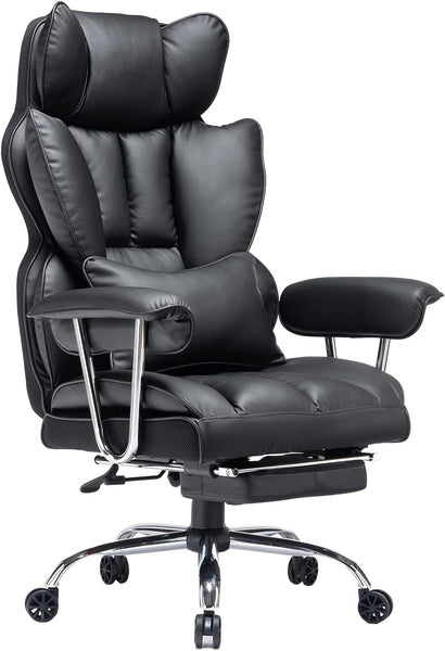 Executive High Back Office Swivel Desk Chair with Leg Rest and Lumbar Support - Prime Office Products - Black