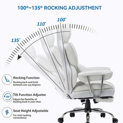 Executive High Back Office Swivel Desk Chair with Leg Rest and Lumbar Support - Prime Office Products - White