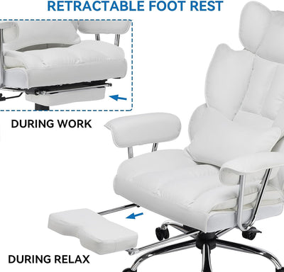 Executive High Back Office Swivel Desk Chair with Leg Rest and Lumbar Support - Prime Office Products - White