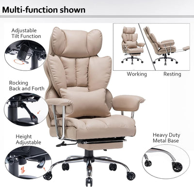 Executive High Back Office Swivel Desk Chair with Leg Rest and Lumbar Support - Prime Office Products - White