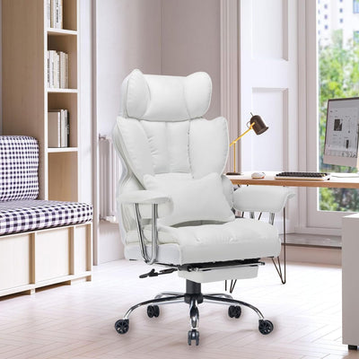 Executive High Back Office Swivel Desk Chair with Leg Rest and Lumbar Support - Prime Office Products - White