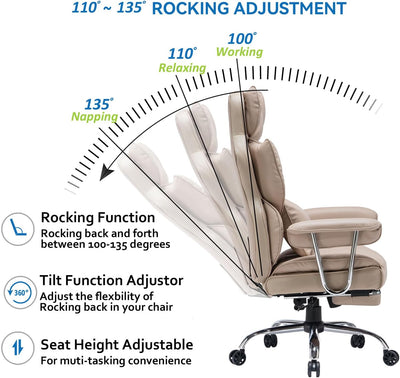 Executive High Back Office Swivel Desk Chair with Leg Rest and Lumbar Support - Prime Office Products - White