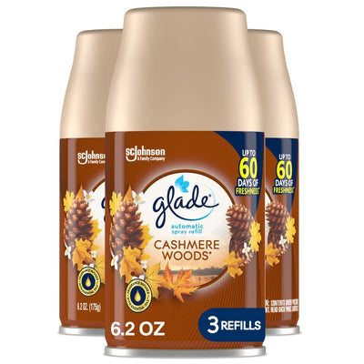 Glade Automatic Spray Scented Air Freshener Refill, 6.2 Oz, 3-Count - Prime Office Products - Cashmere Woods