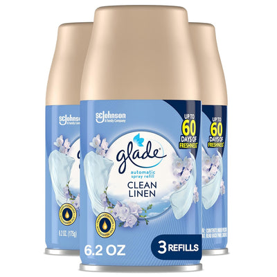 Glade Automatic Spray Scented Air Freshener Refill, 6.2 Oz, 3-Count - Prime Office Products - Clean Linen