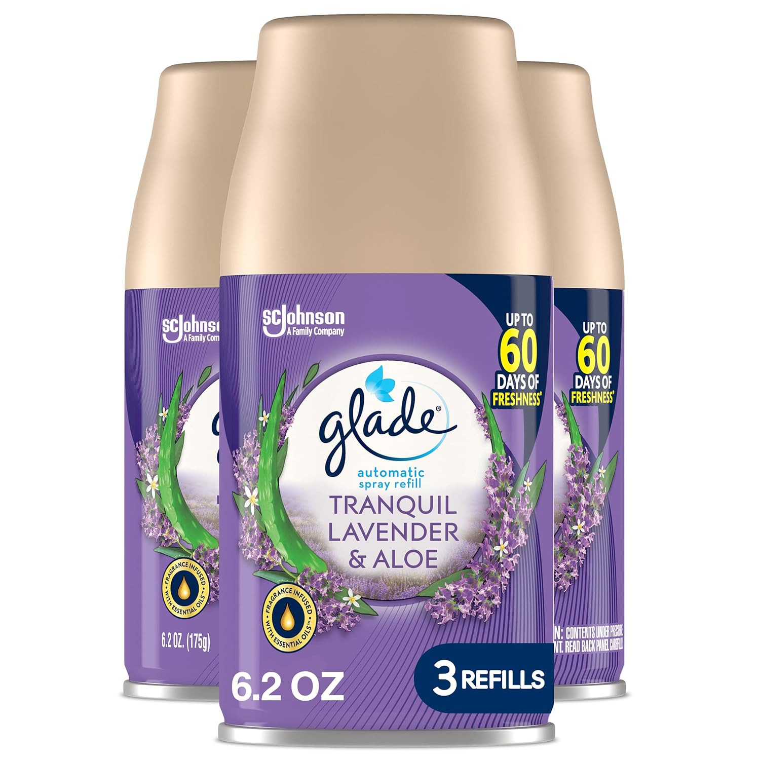 Glade Automatic Spray Scented Air Freshener Refill, 6.2 Oz, 3-Count - Prime Office Products - Lavender & Aloe