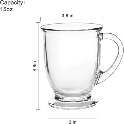 Glass Coffee Mugs, 15oz/450ml Clear Coffee Cups with Handles, Set of 6 - Prime Office Products -