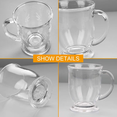 Glass Coffee Mugs, 15oz/450ml Clear Coffee Cups with Handles, Set of 6 - Prime Office Products -