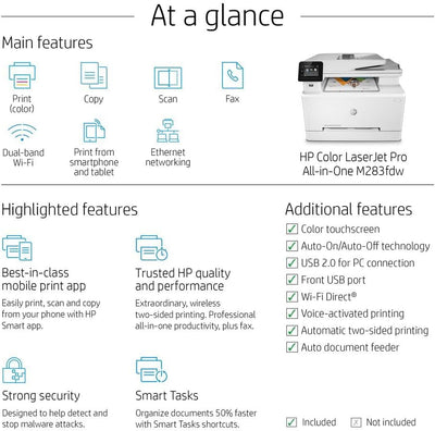 HP Color LaserJet Pro M283fdw Wireless All-in-One Laser Printer - Scan, Copy, Duplex - Prime Office Products -