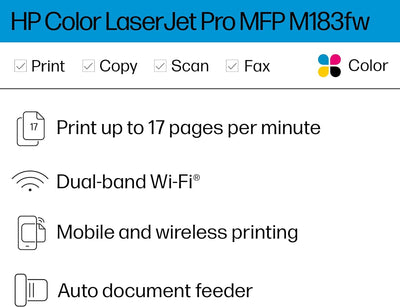 HP Color Laserjet Pro MFP M183fw Wireless All-in-One Printer for Home Office - Prime Office Products -