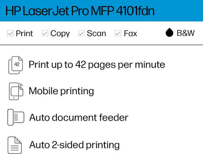 HP LaserJet Pro MFP 4101fdn Black & White Laser Multifunction Printer with Fax - Prime Office Products -