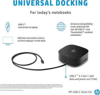 HP USB-C Universal G5 Docking Station, 8-in-1 Adapter, Single Cable for Laptops, PCs & Notebooks - Prime Office Products -